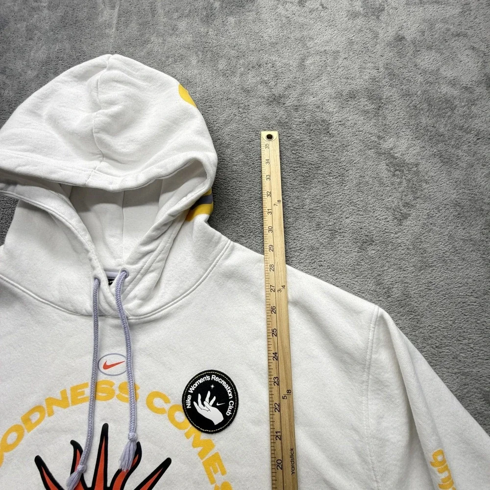 Nike Hoodie Womens 2X White Pullover Fleece Hooded Graphic Floral‎ Relaxed Fit